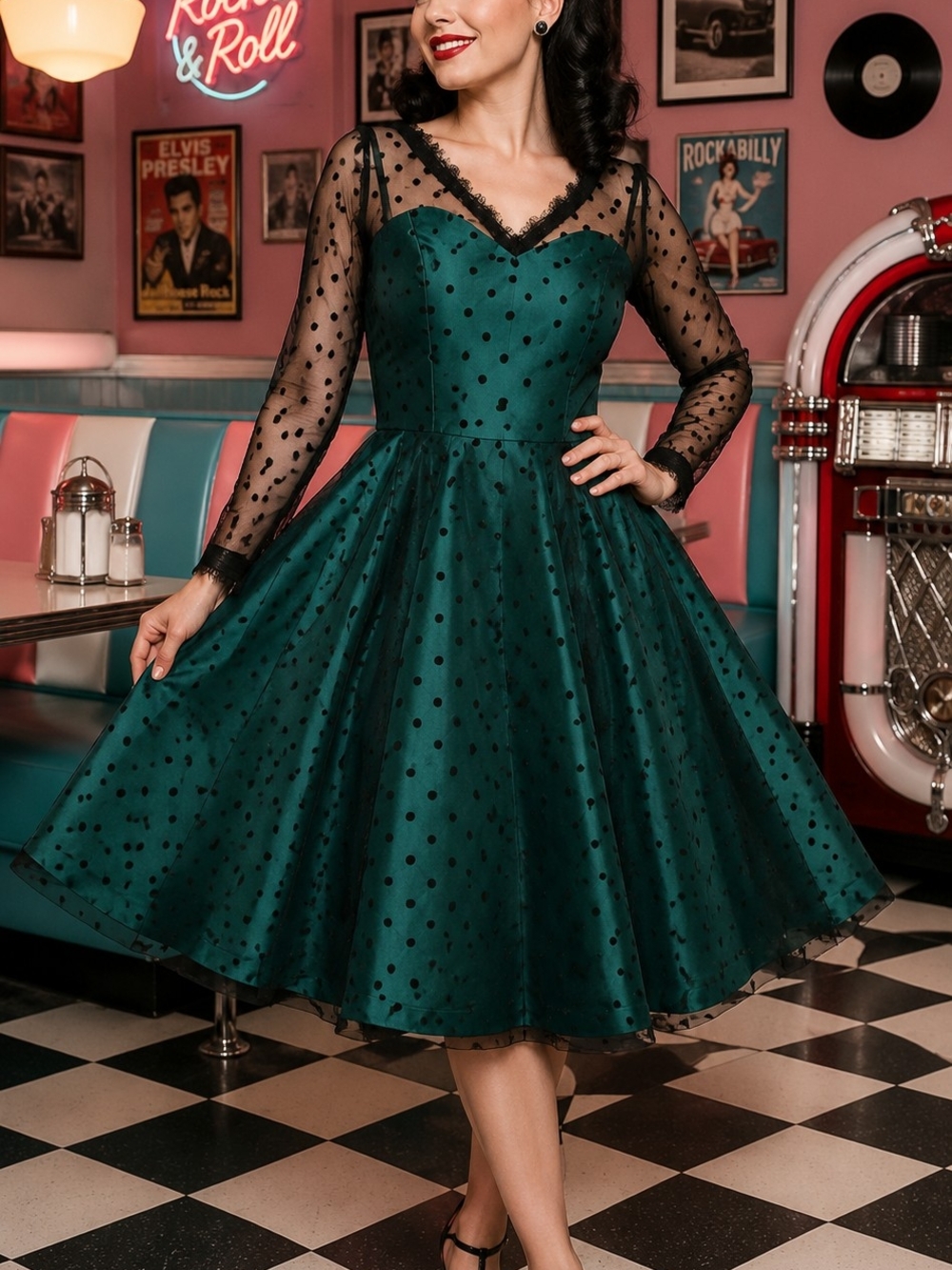 Lindy Bop Rockabilly Pin-Up Polka Dot Dress | Retro Glam Tea Party Dress XL